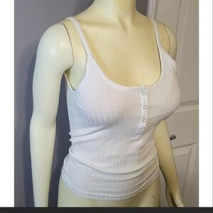 White Ribbed Button-Front Tank Top